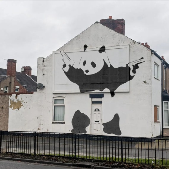 BANKSY Wall Art Panda Gun Banksy FRAMED Art Signed