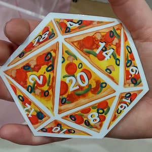 Pizza W20 Sticker! Großer DnD Würfel RPG Aufkleber für Dungeons and Dragons, klebriges Geschenk