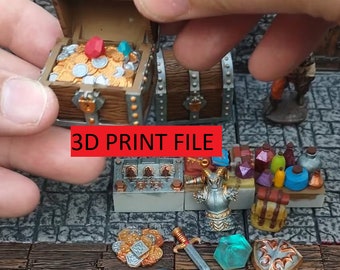 Vooraf ondersteunde STL-Wermer Mini Treasure Chest Prop en tokens voor uw tafel - 3D-printbestand om te downloaden