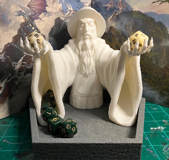 Wizard Dice Tower with Removable Hat - Roll D20 die Through His Head and Out His Sleeves! Perfect nerdy gift or tabletop accessory for DnD