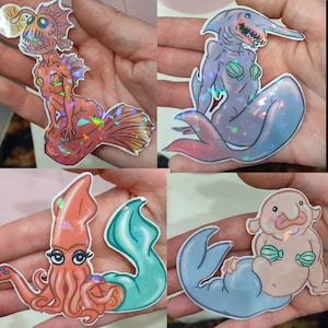 Sticker sirène rare, toutes les sirènes sont belles ! Grand sticker holographique fantaisie, cadeau collant ringard brillant