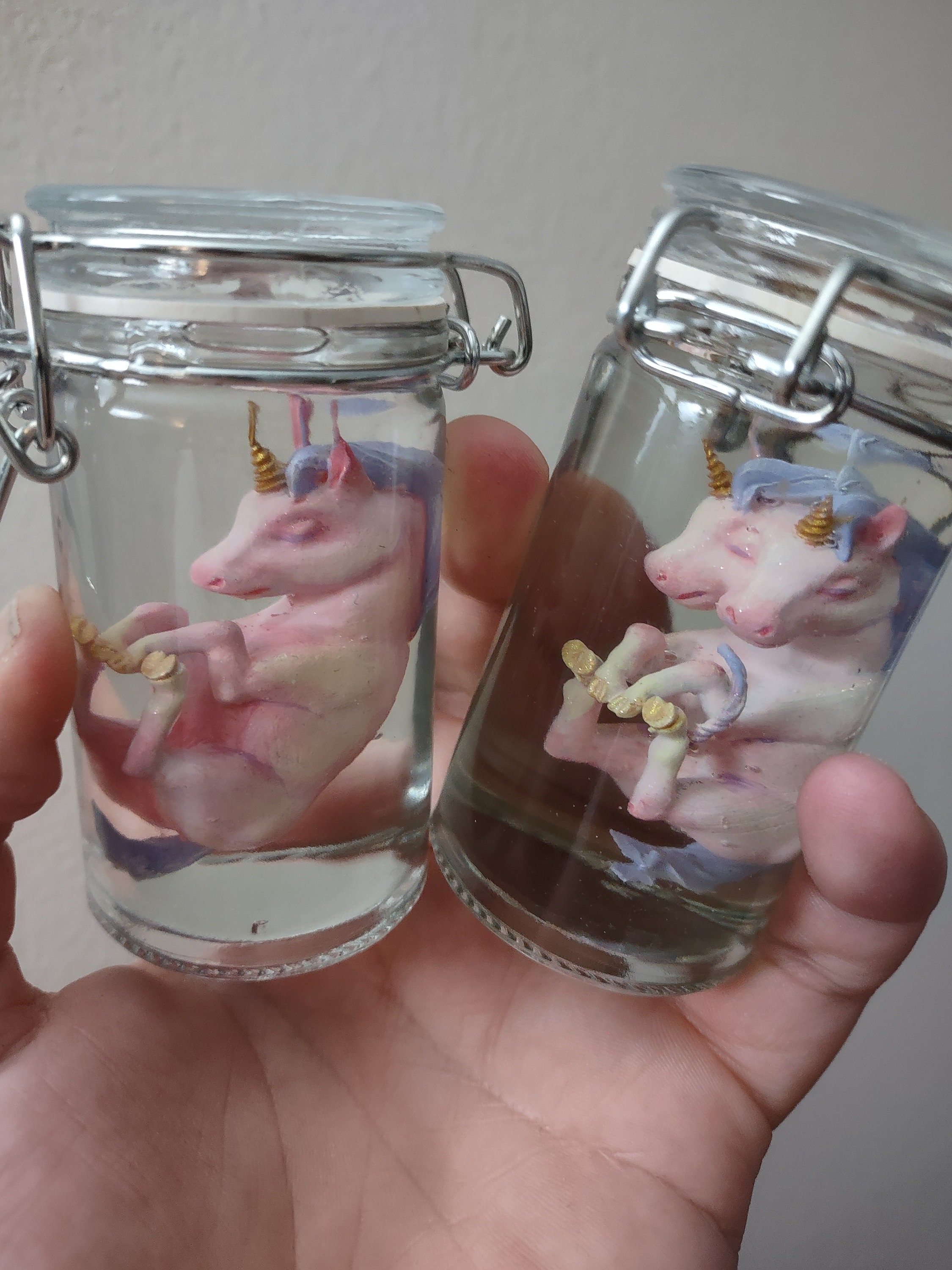 Baby Unicorn Specimen, Ethically Sourced Two-Headed Unicorn Fetus faux taxidermy in jar of faux preservative