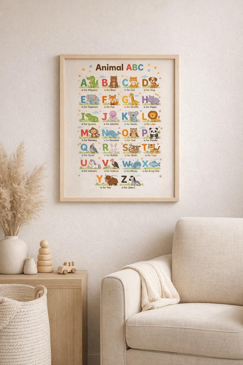 Animal ABC Alphabet Poster, Safari Animals Nursery Learning Print ...