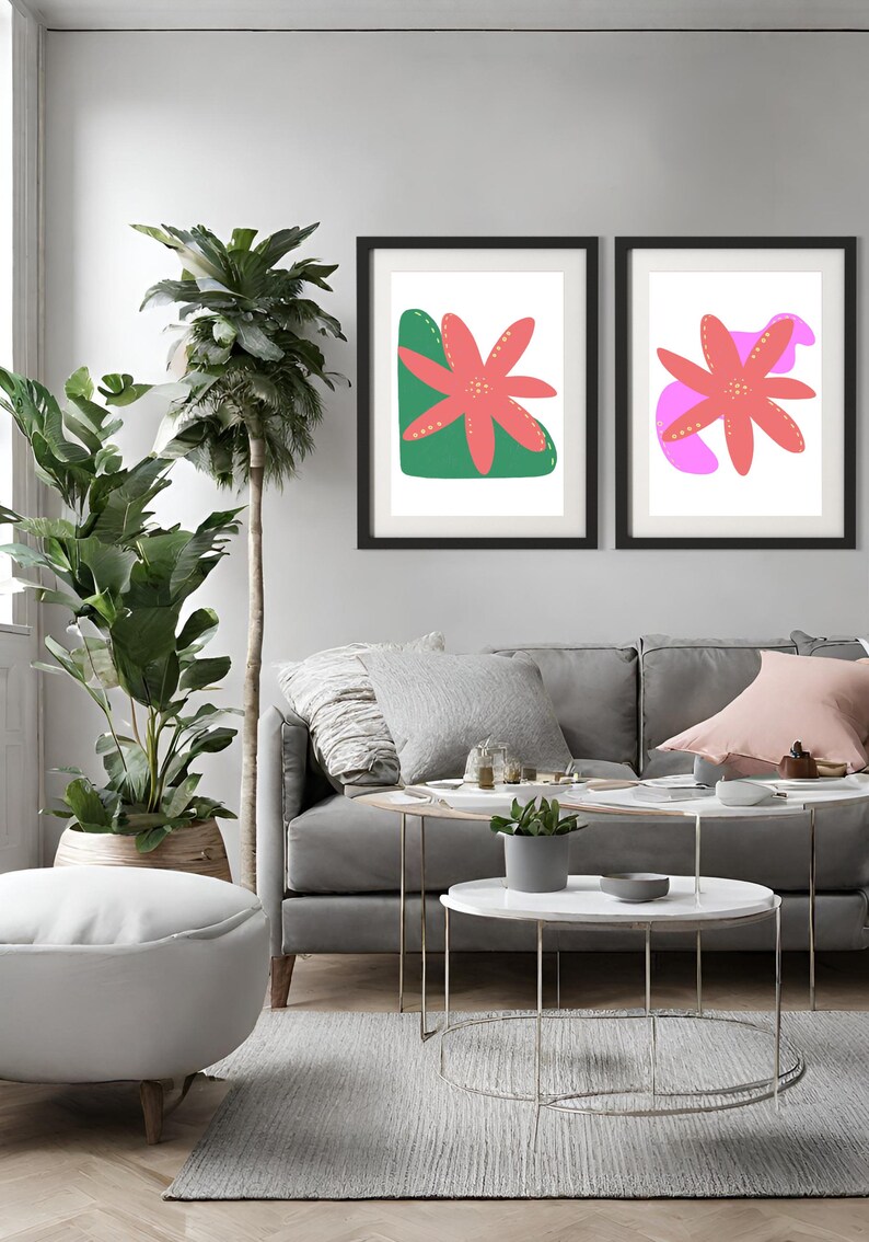 Modern Colorful Art Print 2 Piece Modern Boho Wall Art Set of 2 Prints Digital Artwork Prints