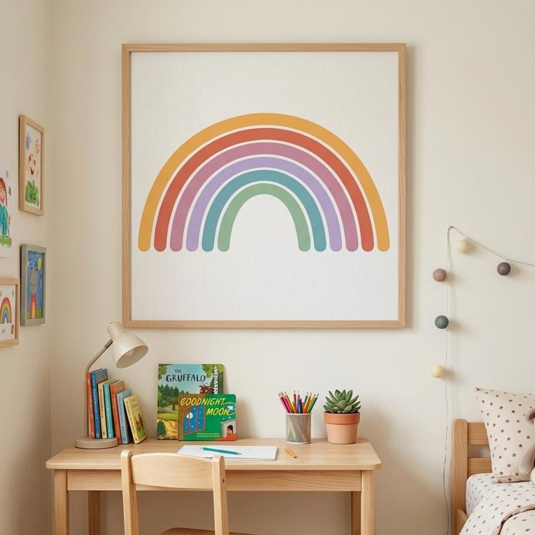 Minimal Rainbow Nursery Art Print, Colorful Kids Room Decor (digital ...