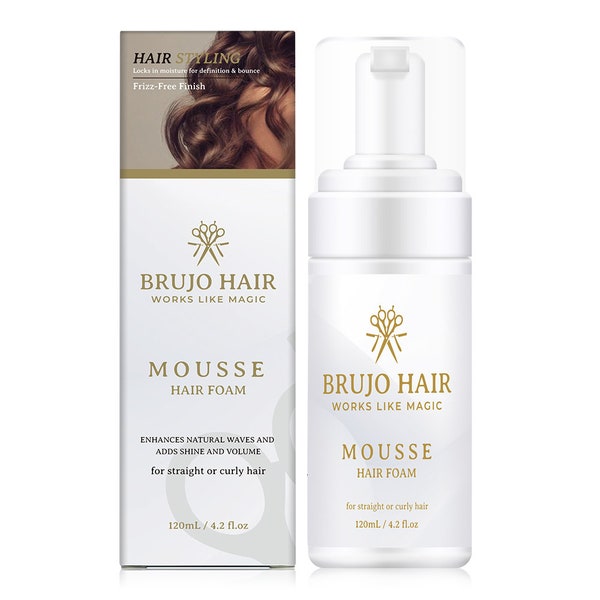 2 Pack Brujo Hair Mousse Hair Foam With Hydrolyzed Keratin 4.2oz,For Curly And Straight Hair. Enhances Natural Waves, Adds Shine and Volume