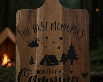 Camping Memories Acacia Wood Cutting Board - Laser Engraved