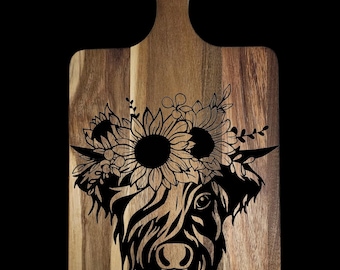 Highland Cow w/Sunflowers - Cutting Board