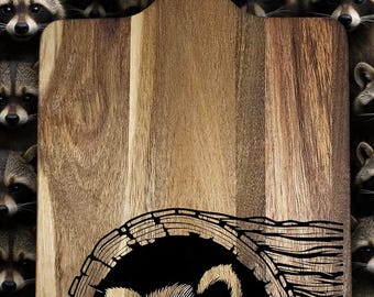 Laser Engraved Raccoon Acacia Wood Cutting Board