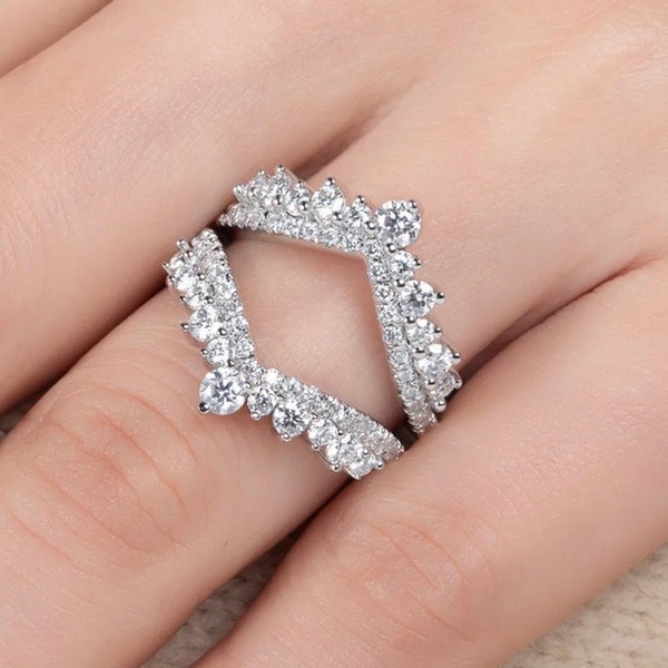 3mm Genuine moissanite 18k gold, 925 sterling silver curved wedding band. Bridal ring set wedding engagement luxury ring