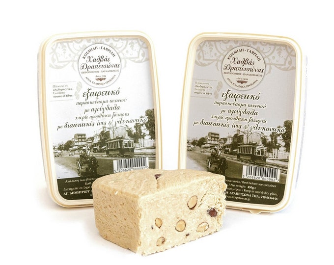 Greek Tahini Preparation With Dietary Fibers , Sweeteners & Almonds (HALVA) 450g/15.87 ounces