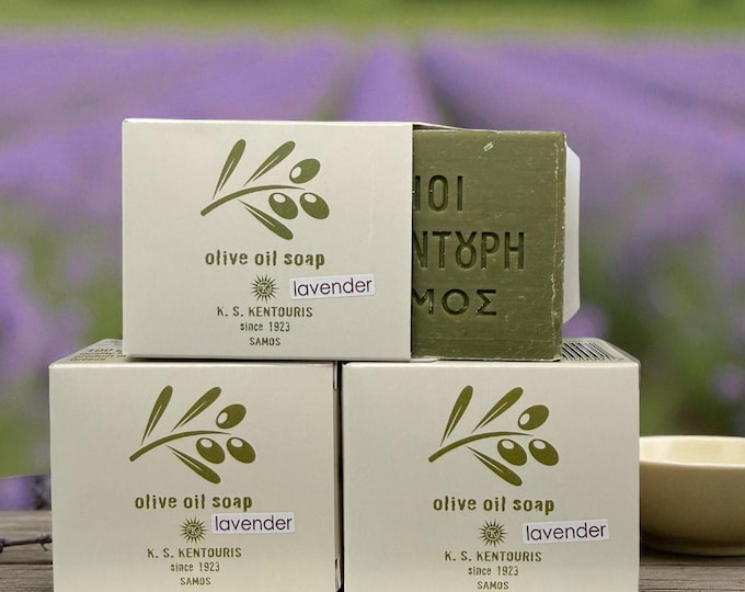 Greek Traditional Lavender Olive Oil Soaps from Samos Island 3 barsX100gr/3.53oz