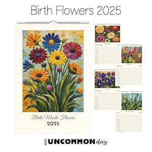 Geburtsmonat Blumen 2025 Kalender, Botanische Wandkunst, Blumen Monatsplaner, Einzigartiges Geburtstagsgeschenk, 12-monatiger Wandkalender