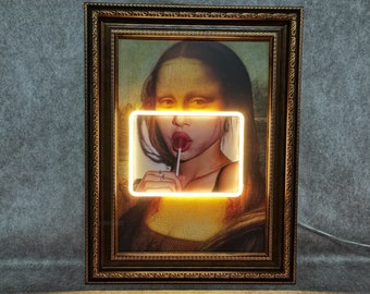 Mona Lisa Neon Art: Pop Culture LED Framed Canvas