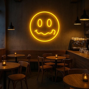 Smiley Face Neon Sign as a LED Light Bar Decor, Neon Sign Wall Decor for Coffee Bar, Custom Neon Sign Smile, Smiley Face Hanging Neon Sign