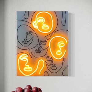 Neon Abstract Face Line Art: Modern LED Wall Decor