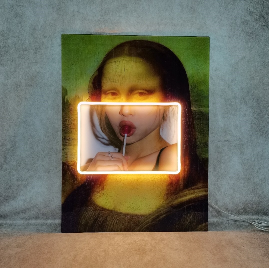 Mona Lisa Einzigartiges Neonlicht-Zeichen, Gioconda Zeitgenössische Wanddekoration, Moderne Kunst Leinwand, Popkultur Benutzerdefinierte LED Neonlicht, Neonmalerei Kunst