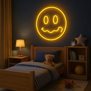 Wavy Smile Face Neon Sign as a Aesthetic LED Wall Decor, Colorful Neon Emoji Kid&#39;s Room Decor, Playroom Decor, Mood Lighting Art Wall Sign