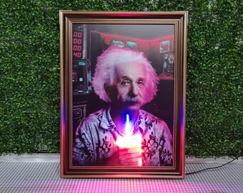 Framed Einstein Neon Art: Quirky Retro Wall Decor