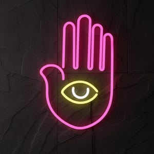 Hamsa Evil Eye Neon Sign, Mystic LED Wall Decor