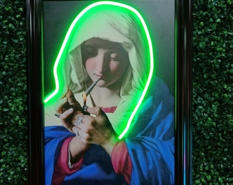 Maria Pop Art with Girl, Neon Painting Art, Framed Wall Art, Unique Neon Sign, Pop Culture Custom Neon Light, Framed Canvas, LED Art Gift