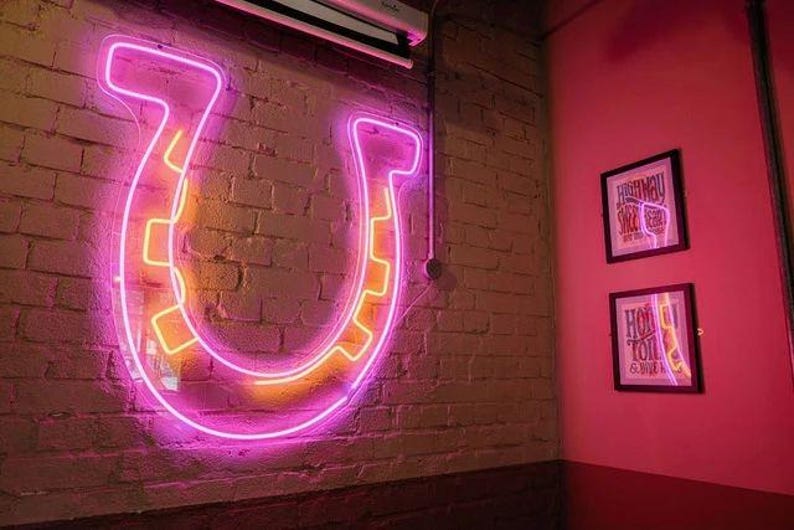 Custom Neon Sign Cowboy Symbol of Good Luck, Horseshoe Neon Sign, Lucky ...