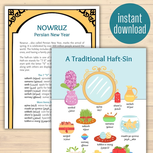 Nowruz or Persian New Year Signs | Download and Print | Iranian Cultural Holiday Learning Activity for Kids, Parents, and Teachers