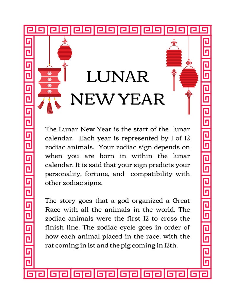 Lunar New Year Zodiac Signs Year of the Dragon Download and Print