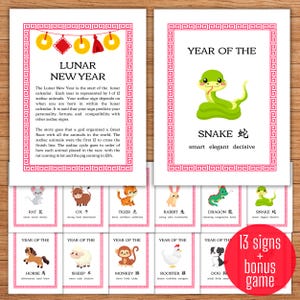 Segni zodiacali del capodanno lunare / Anno del serpente 2025 / Scarica e stampa / Attività sulla cultura delle festività cinesi per bambini, genitori e insegnanti