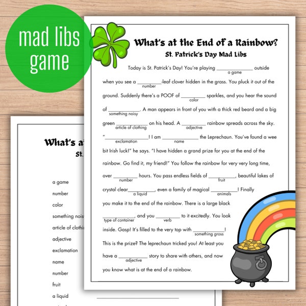 St. Patrick's Day Mad Libs | Party and Play | Download and Print | Learning Word Activity for Kids, Parents, and Teachers