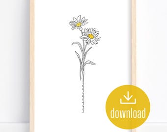 April Birth Flower Print: Daisy "Innocence" Minimalist Line Art (Digital Download)