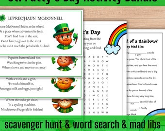 St. Patrick's Day Activity Bundle: Scavenger Hunt, Word Search, & Mad Libs (Digital Download)