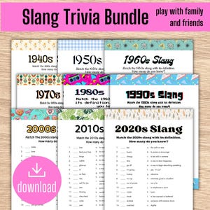 Slang By the Decades Trivia Game Bundle | Family Friendly Activity (Digital Download)