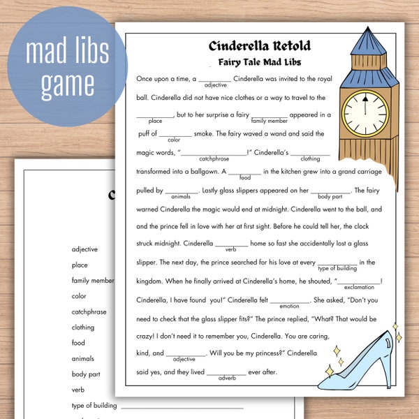 Fairy Tale Mad Libs | Cinderella Retold | Download and Print | Learning Word Activity for Kids, Parents, and Teachers