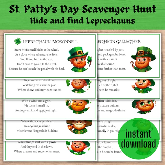 St. Patrick's Day Scavenger Hunt | Hide and Find Leprechauns Game (Digital Download)