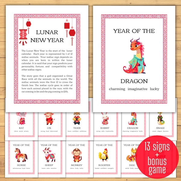 Lunar New Year Zodiac Signs | Year of the Dragon | Download and Print | Chinese Holiday Culture Activity for Kids, Parents, and Teachers