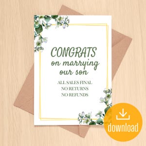 Félicitations pour avoir épousé notre fils ! TOUTES LES VENTES FINALES | carte de mariage amusante du beau-père ou de la belle-mère | Téléchargement numérique imprimable