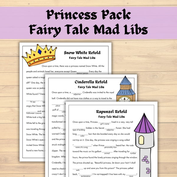 Fairy Tale Mad Libs | Classic Princess Pack | Download and Print | Learning Word Activity for Kids, Parents, and Teachers