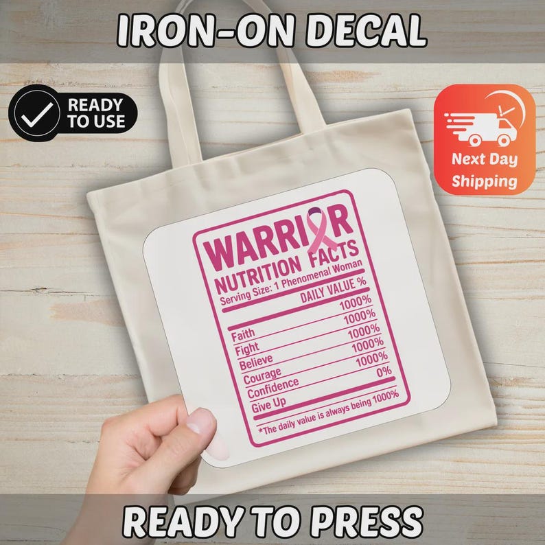 Warrior Nutrition Facts DTF Transfer, Breast Cancer Awareness Iron On, Pink Ribbon Heat Transfer, Phenomenal Woman Design image 5
