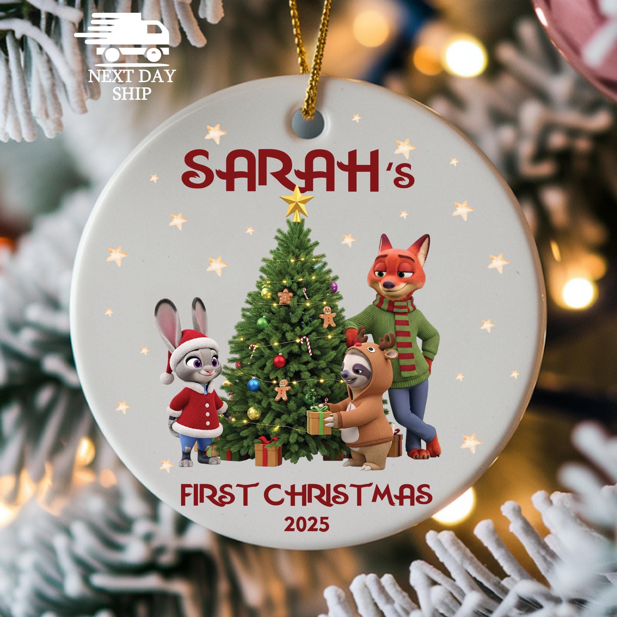 Personalized Zootopia First Christmas Ornament, Baby Nursery Decor
