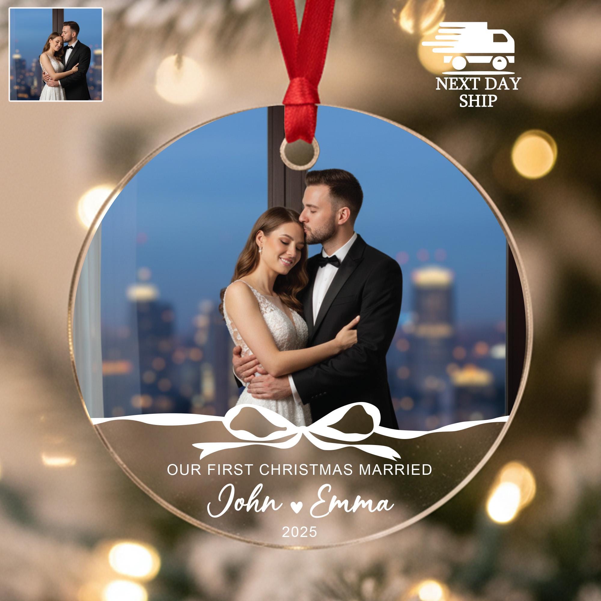 Personalized First Christmas Married Ornament, Couple Keepsake