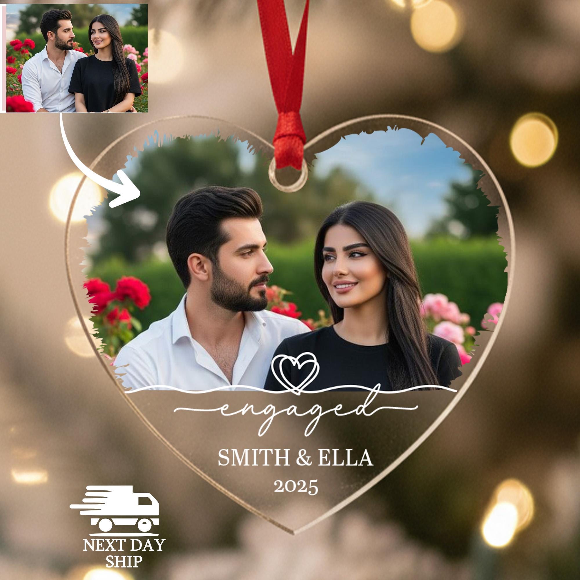 Personalized Engagement Photo Ornament • Custom Couple Christmas Keepsake