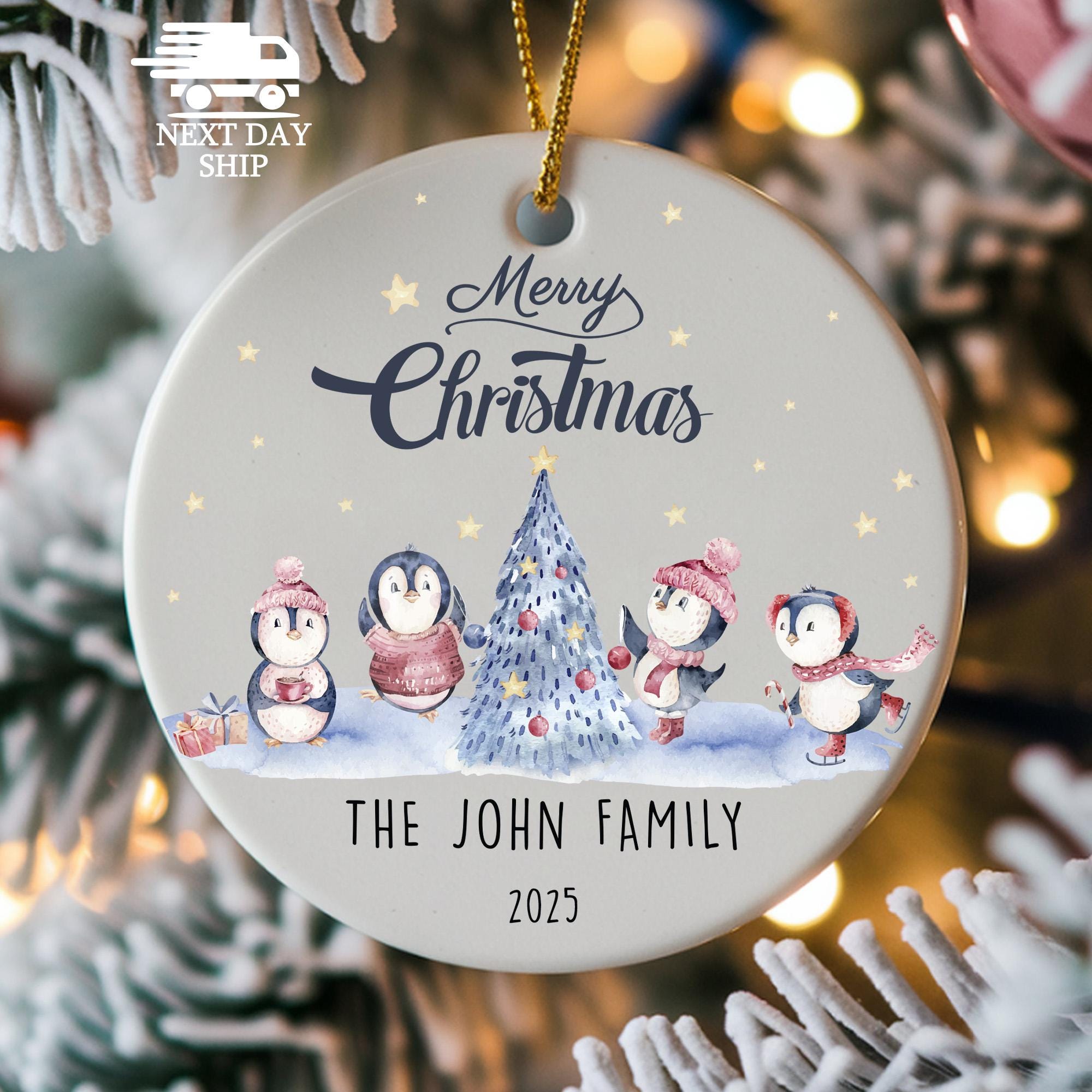 Personalized Penguin Family Ornament • Custom Christmas Keepsake