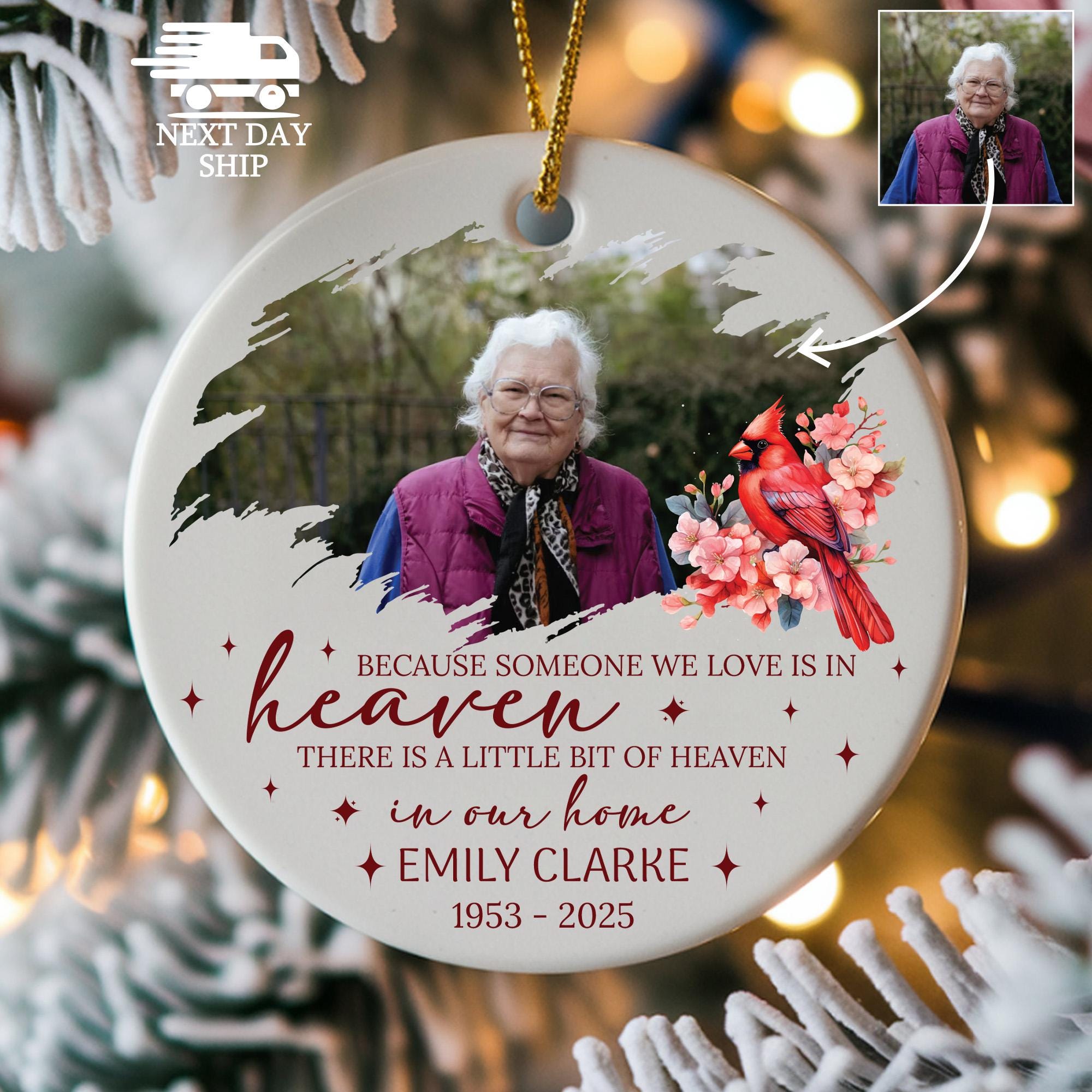 Personalized Memorial Photo Ornament • Cardinal Remembrance Keepsake