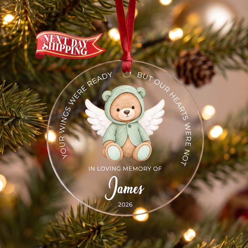 In Loving Memory Baby Ornament, Angel Teddy Bear Memorial Keepsake ...