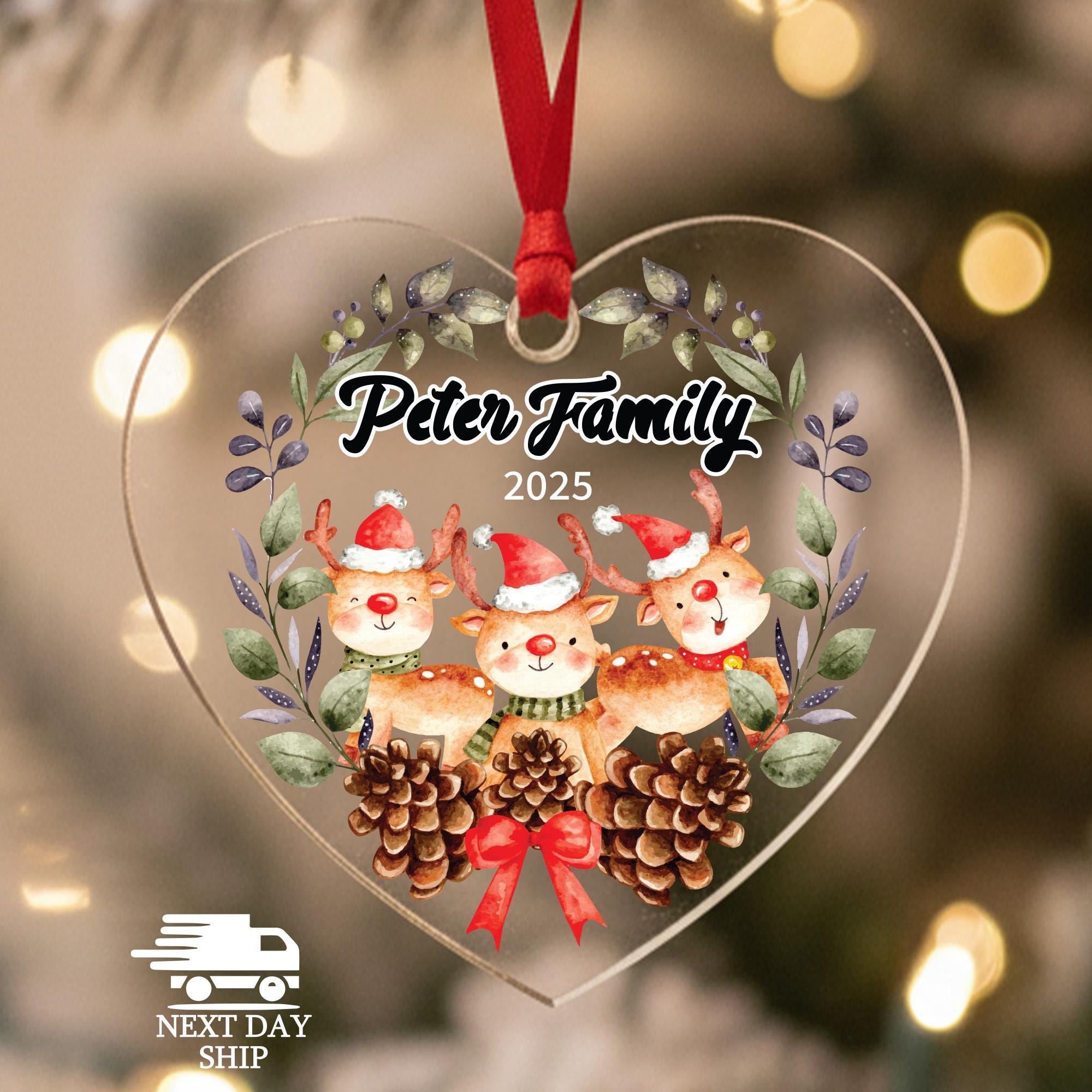 Personalized Reindeer Family Ornament • Custom Christmas Keepsake