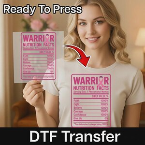 Warrior Nutrition Facts DTF Transfer, Breast Cancer Awareness Iron On, Pink Ribbon Heat Transfer, Phenomenal Woman Design image 8