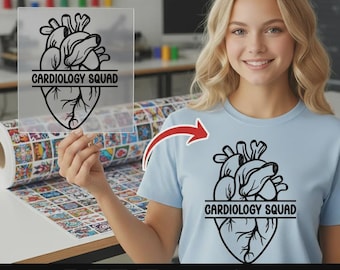 Cardiology Squad DTF Transfer, Ready To Press Heart Anatomy Design, Medical Nurse Doctor Gift, Cardiac Team Apparel Iron On, Hospital Staff