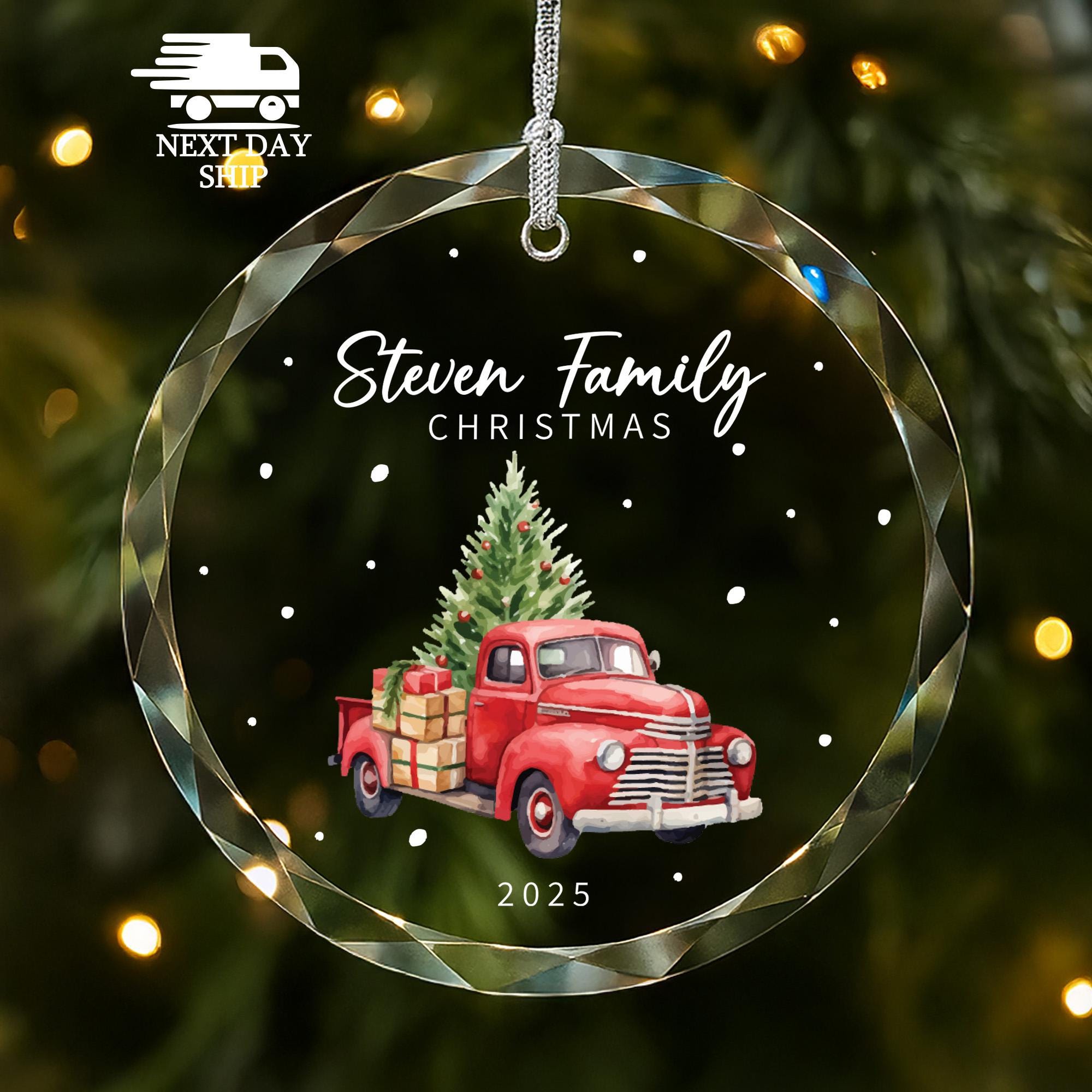 Personalized Family Christmas Ornament • Vintage Red Truck Keepsake