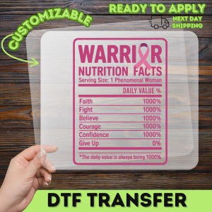Warrior Nutrition Facts DTF Transfer, Breast Cancer Awareness Iron On, Pink Ribbon Heat Transfer, Phenomenal Woman Design image 9